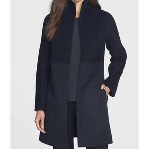 Eileen‎ Fisher High Collar Double Face Wool Blend Coat Small Black Gray Classic